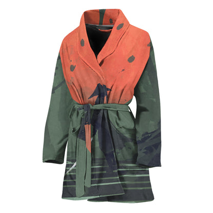 Red Moon Samurai Print Women's Bathrobe