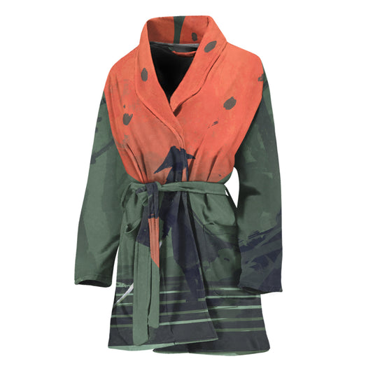 Red Moon Samurai Print Women's Bathrobe