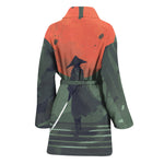 Red Moon Samurai Print Women's Bathrobe