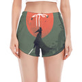 Red Moon Samurai Print Women's Split Running Shorts