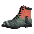 Red Moon Samurai Print Padded Collar Lace Up Boots