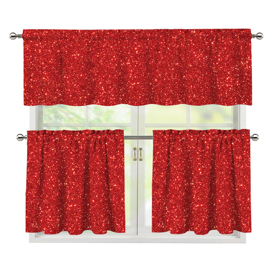 Red (NOT Real) Glitter Print 3 Piece Kitchen Curtains