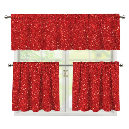 Red (NOT Real) Glitter Print 3 Piece Kitchen Curtains