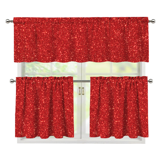 Red (NOT Real) Glitter Print 3 Piece Kitchen Curtains
