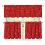 Red (NOT Real) Glitter Print 3 Piece Kitchen Curtains