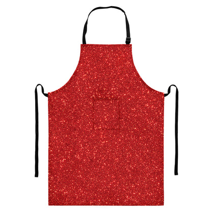 Red (NOT Real) Glitter Print Bib Apron With Pocket