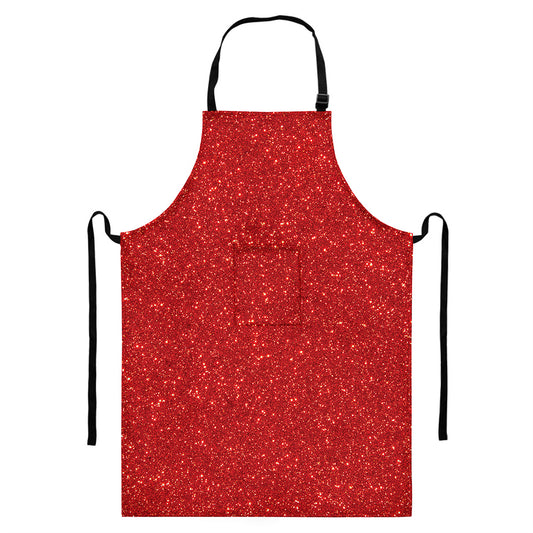 Red (NOT Real) Glitter Print Bib Apron With Pocket
