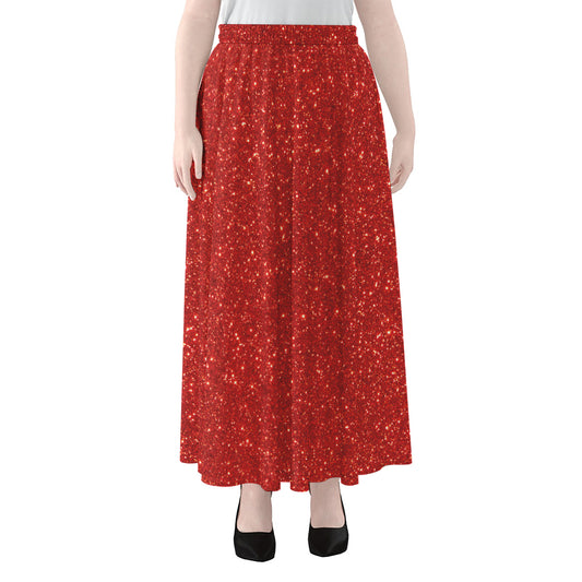 Red (NOT Real) Glitter Print Chiffon Maxi Skirt