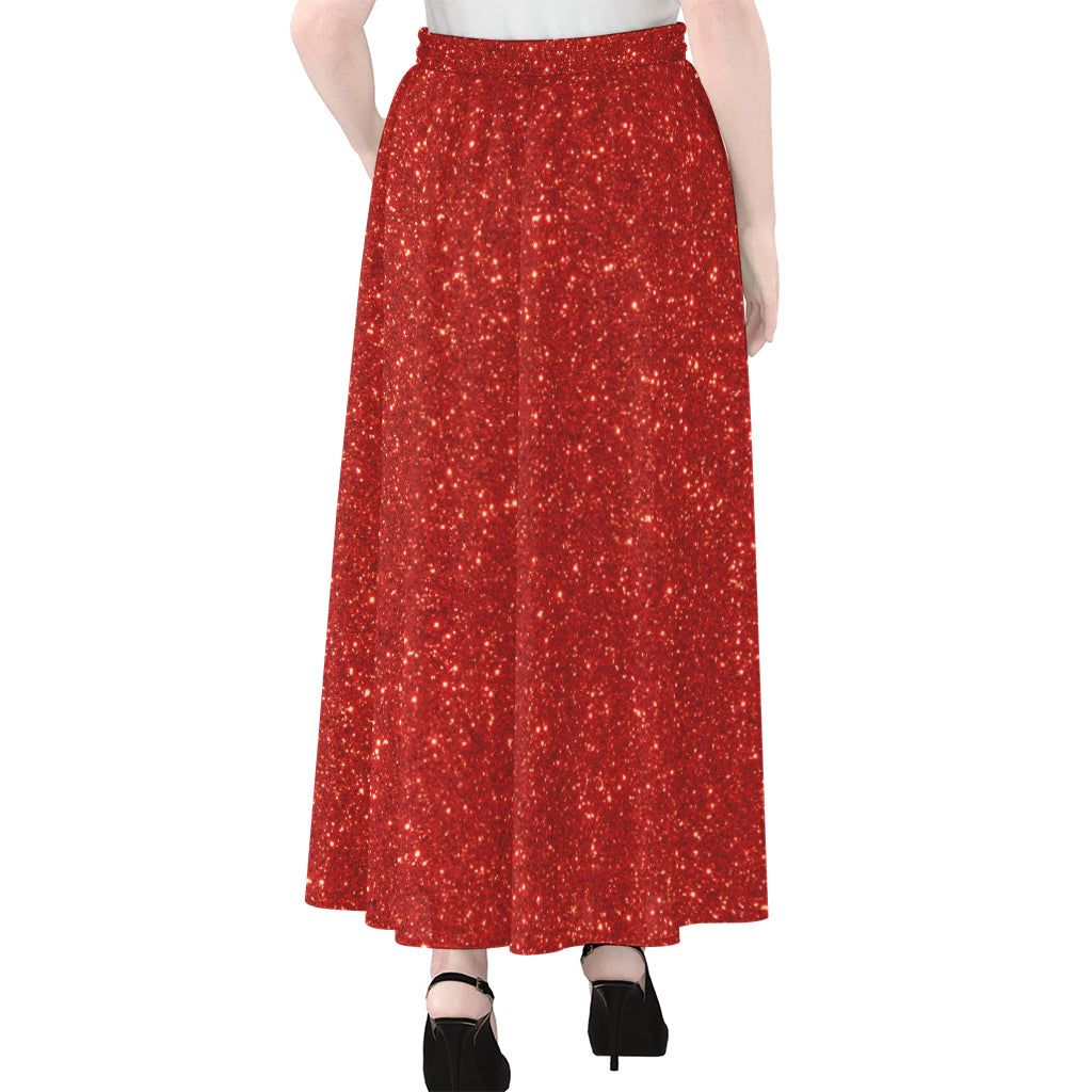 Red (NOT Real) Glitter Print Chiffon Maxi Skirt