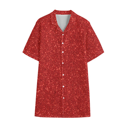 Red (NOT Real) Glitter Print Cotton Hawaiian Shirt