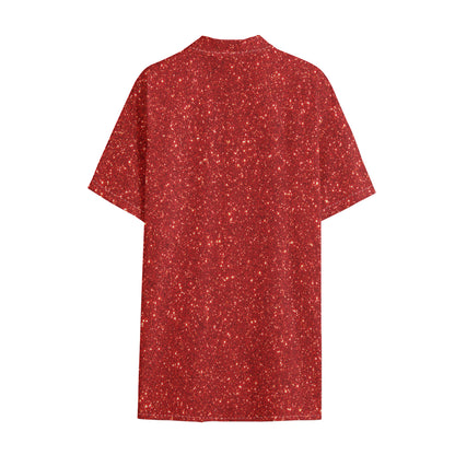 Red (NOT Real) Glitter Print Cotton Hawaiian Shirt