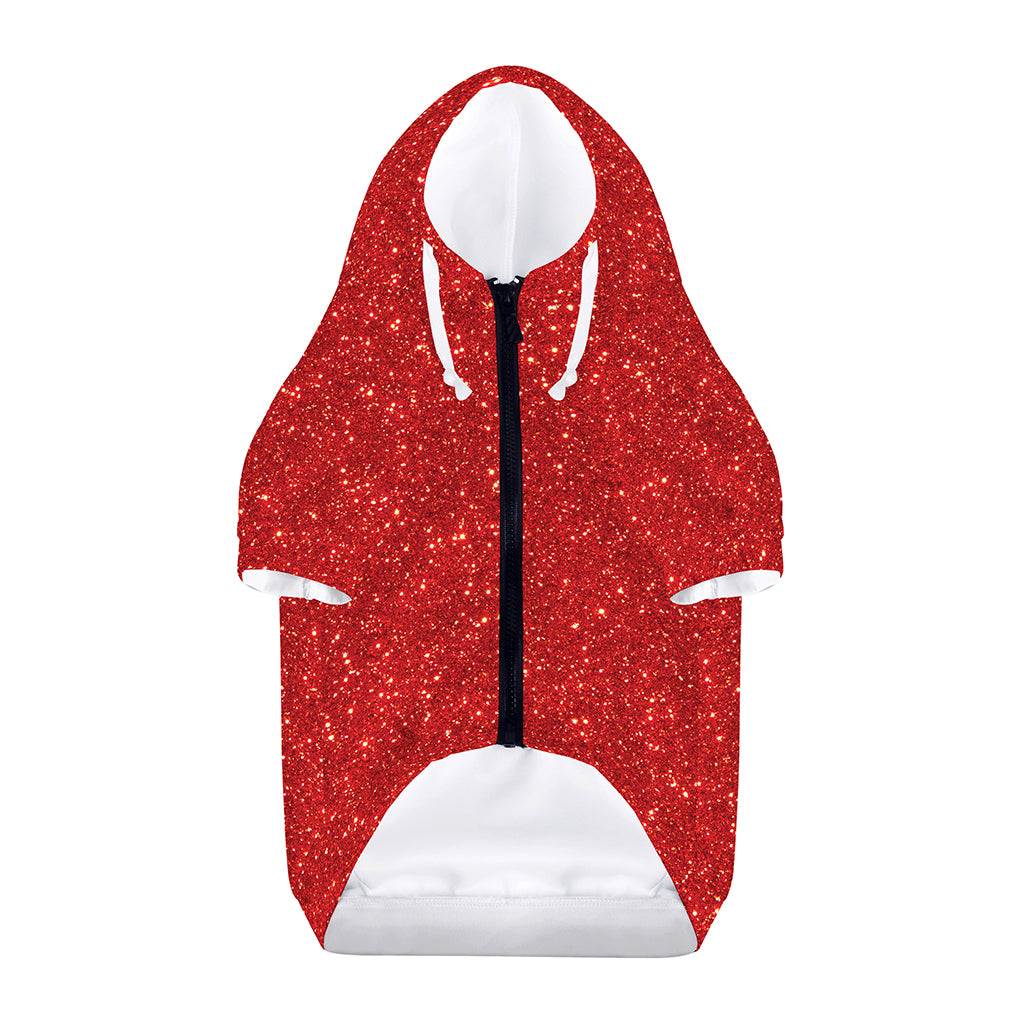 Red (NOT Real) Glitter Print Dog Zip Up Hoodie