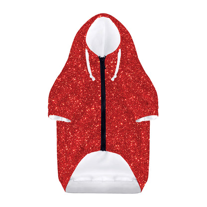 Red (NOT Real) Glitter Print Dog Zip Up Hoodie