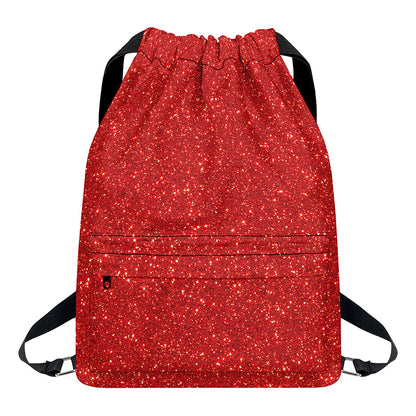 Red (NOT Real) Glitter Print Drawstring Backpack