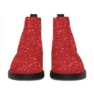 Red (NOT Real) Glitter Print Flat Ankle Boots