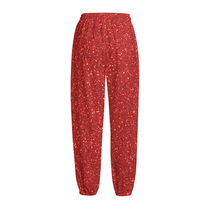 Red (NOT Real) Glitter Print Fleece Lined Knit Pants