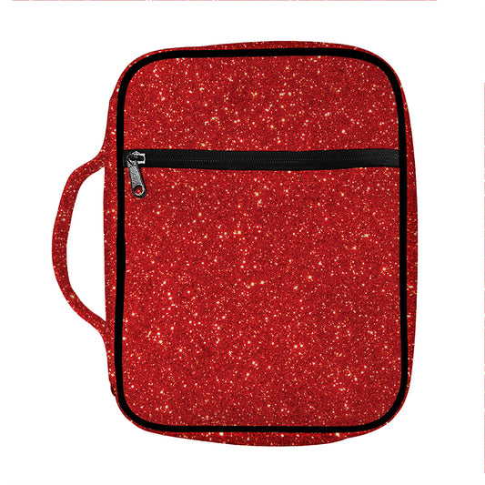 Red (NOT Real) Glitter Print Front Pocket Bible Bag
