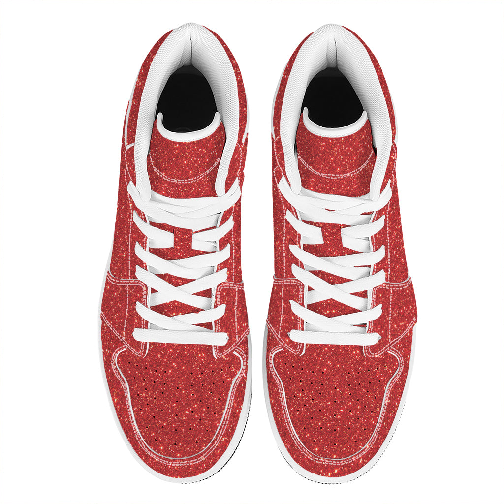 Red (NOT Real) Glitter Print High Top Leather Sneakers