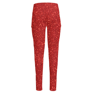 Red (NOT Real) Glitter Print High-Waisted Pocket Leggings