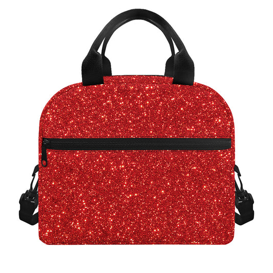 Red (NOT Real) Glitter Print Insulated Lunch Bag
