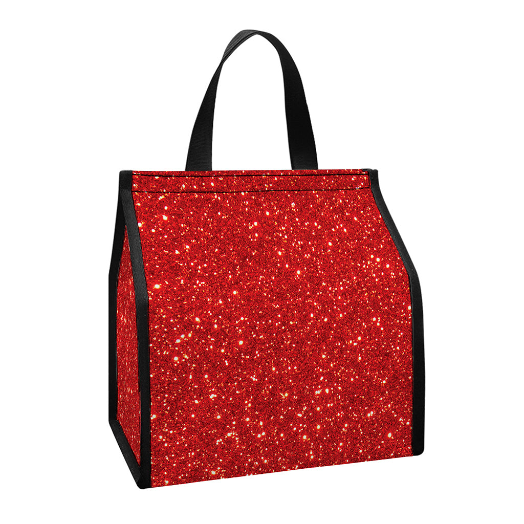 Red (NOT Real) Glitter Print Insulated Lunch Tote