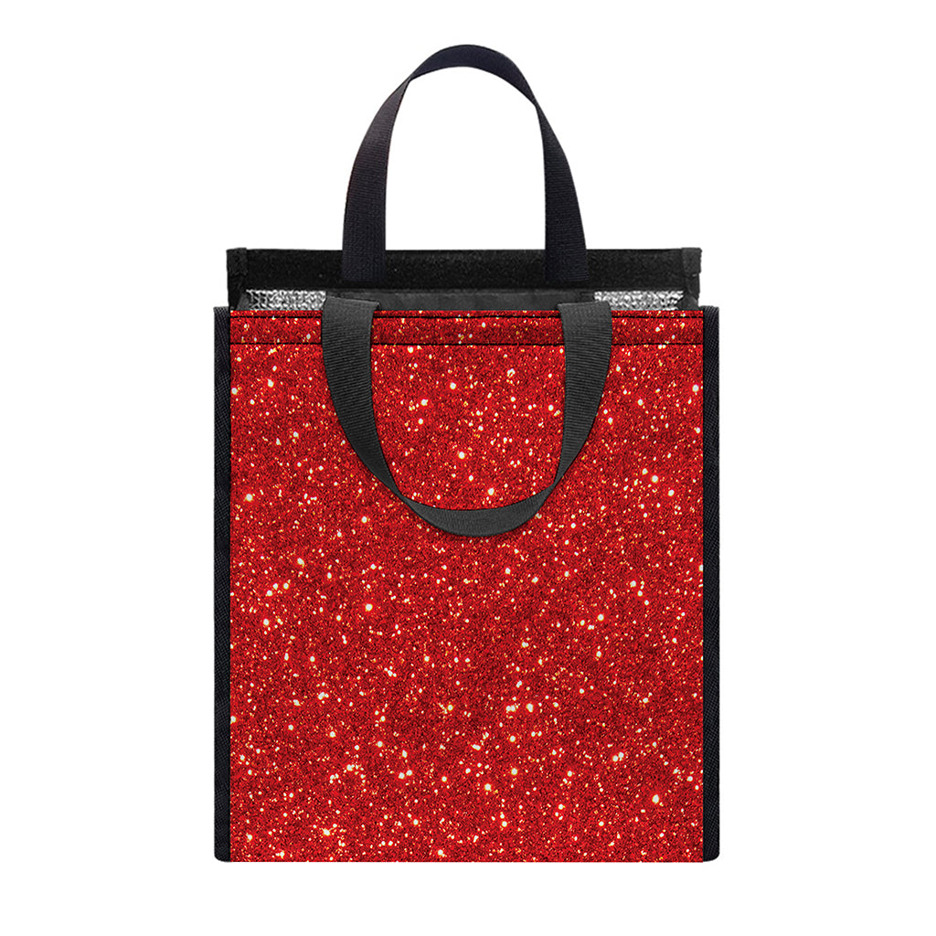 Red (NOT Real) Glitter Print Insulated Lunch Tote