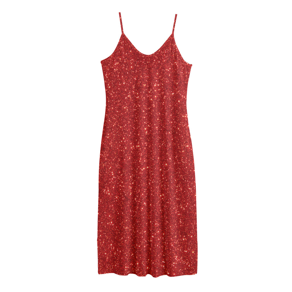 Red (NOT Real) Glitter Print Jersey Midi Cami Dress