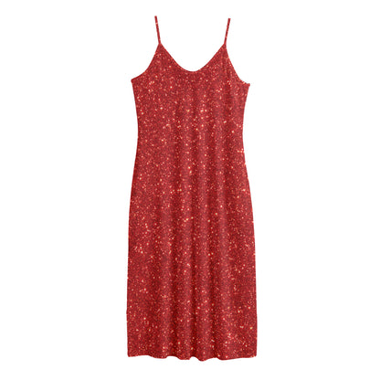 Red (NOT Real) Glitter Print Jersey Midi Cami Dress