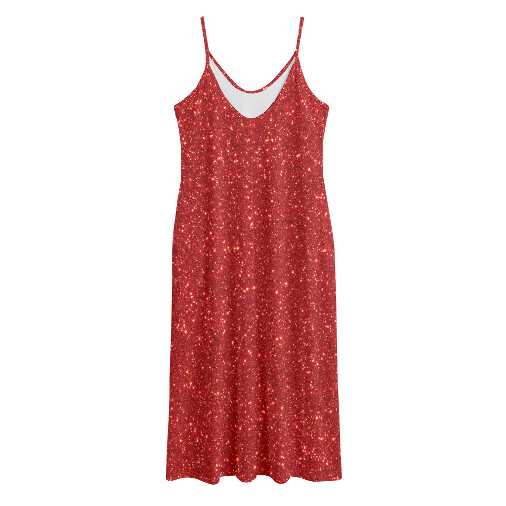 Red (NOT Real) Glitter Print Jersey Midi Cami Dress