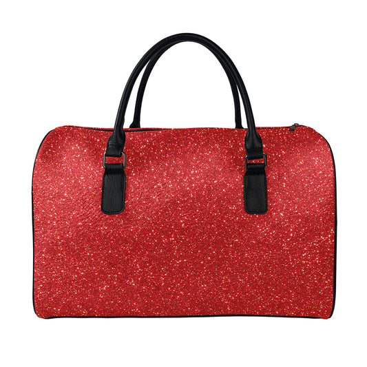 Red (NOT Real) Glitter Print Leather Duffle Bag