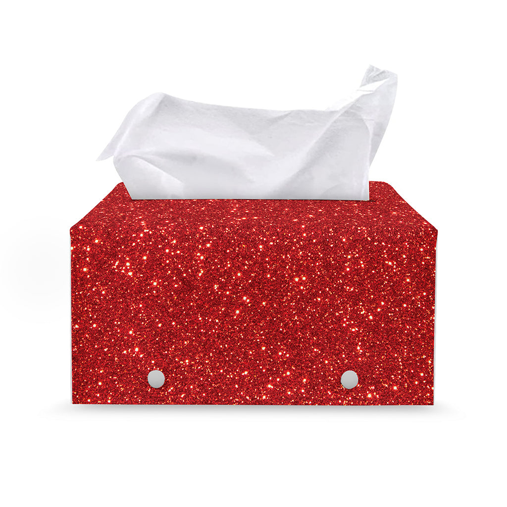 Red (NOT Real) Glitter Print Leather Tissue Box Cover