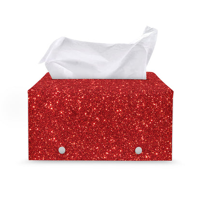 Red (NOT Real) Glitter Print Leather Tissue Box Cover