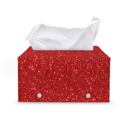 Red (NOT Real) Glitter Print Leather Tissue Box Cover