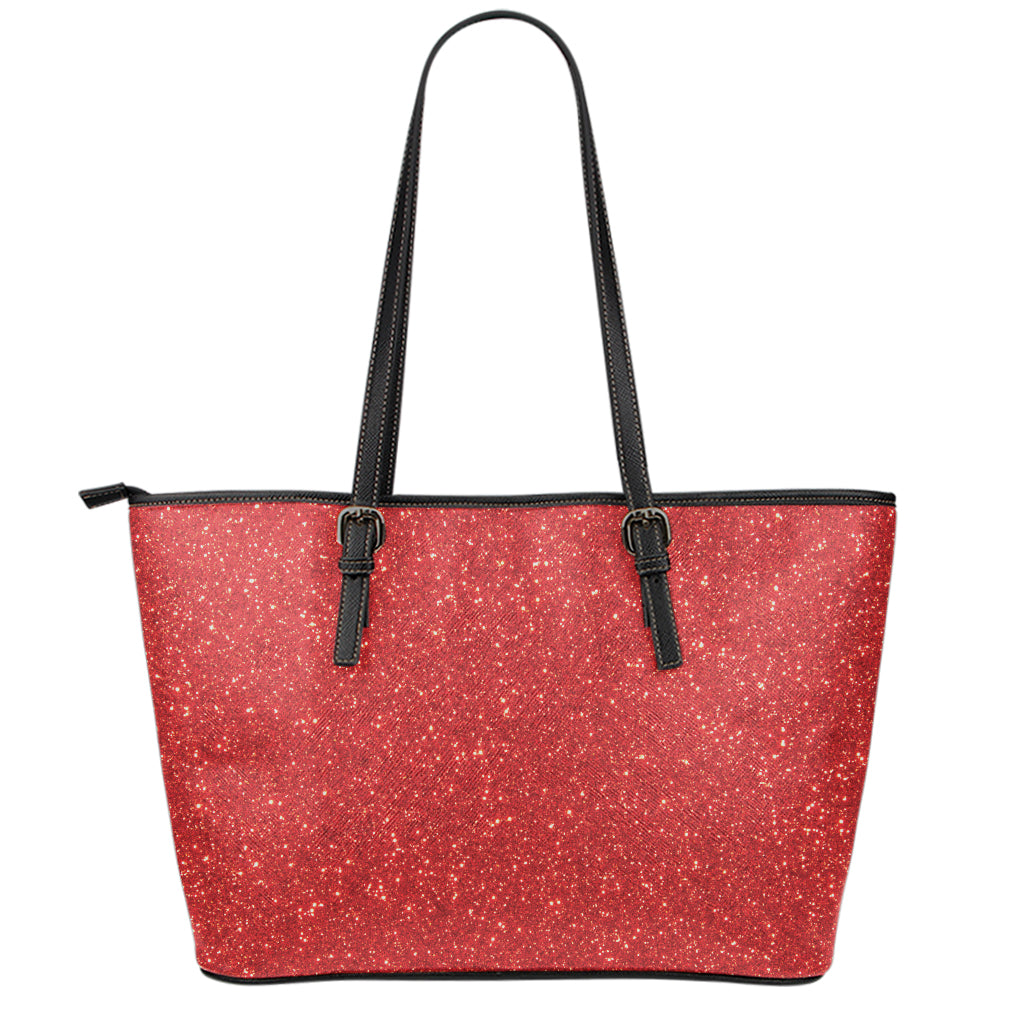 Red (NOT Real) Glitter Print Leather Tote Bag