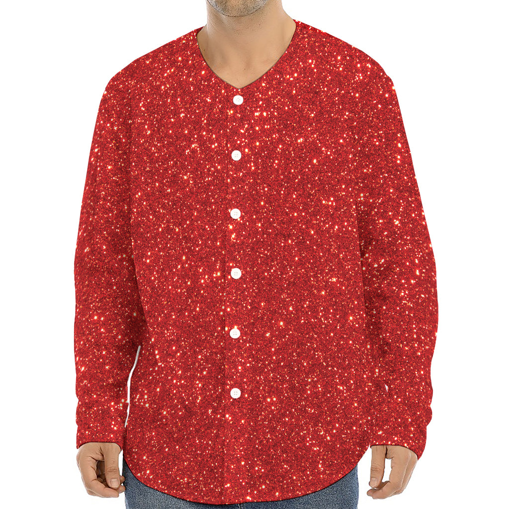 Red (NOT Real) Glitter Print Long Sleeve Baseball Jersey