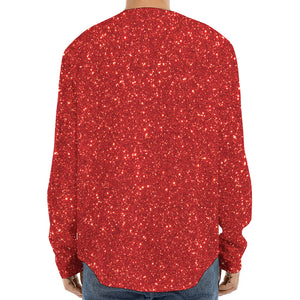 Red (NOT Real) Glitter Print Long Sleeve Baseball Jersey