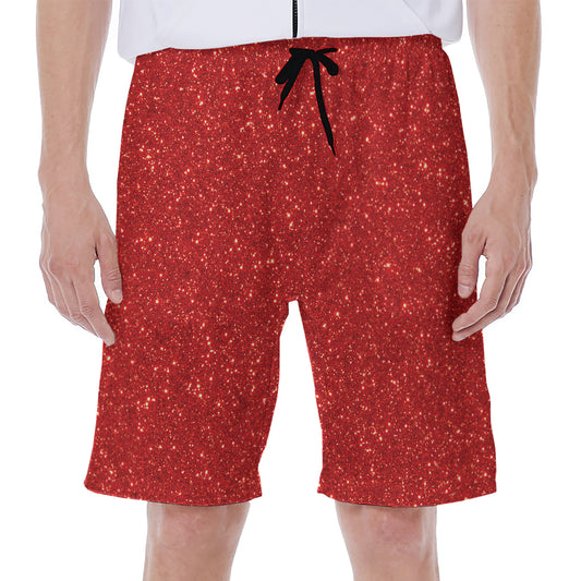 Red (NOT Real) Glitter Print Men's Beach Shorts
