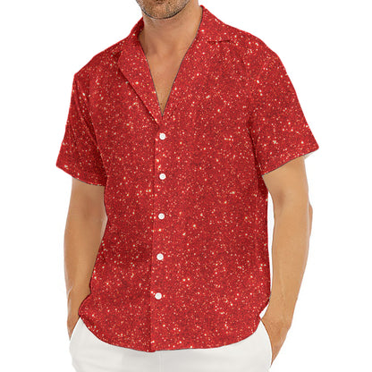 Red (NOT Real) Glitter Print Men's Deep V-Neck Shirt