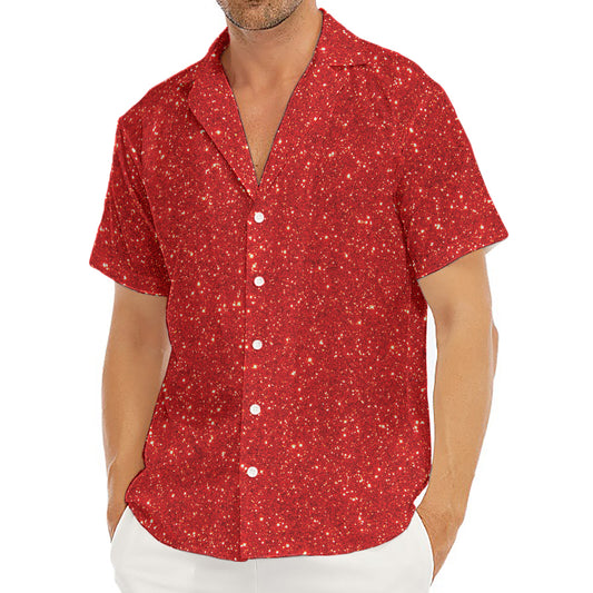 Red (NOT Real) Glitter Print Men's Deep V-Neck Shirt