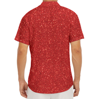 Red (NOT Real) Glitter Print Men's Deep V-Neck Shirt