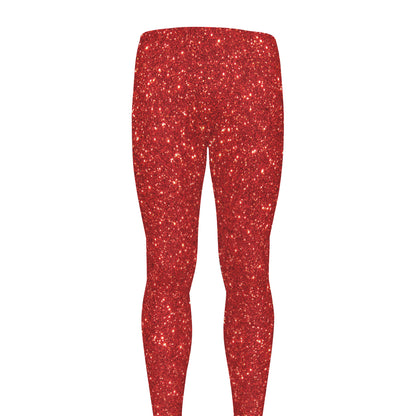 Red (NOT Real) Glitter Print Men's leggings
