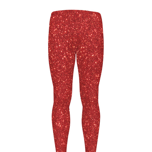 Red (NOT Real) Glitter Print Men's leggings