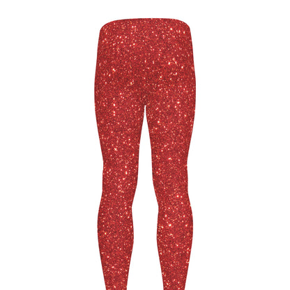 Red (NOT Real) Glitter Print Men's leggings