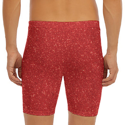 Red (NOT Real) Glitter Print Men's Long Boxer Briefs