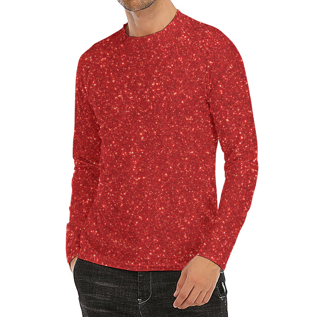 Red (NOT Real) Glitter Print Men's Long Sleeve Rash Guard