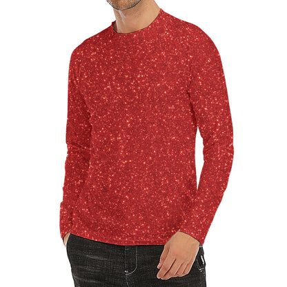 Red (NOT Real) Glitter Print Men's Long Sleeve Rash Guard