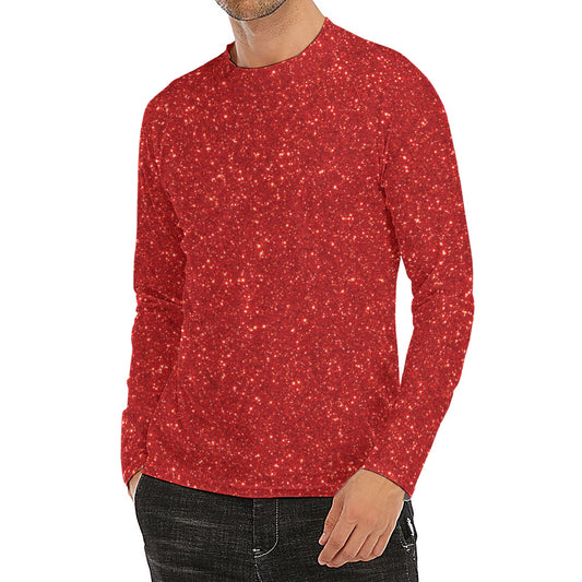 Red (NOT Real) Glitter Print Men's Long Sleeve Rash Guard