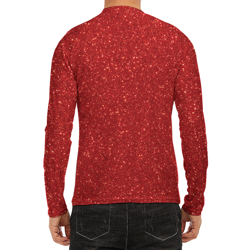 Red (NOT Real) Glitter Print Men's Long Sleeve Rash Guard