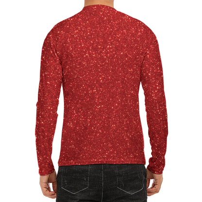 Red (NOT Real) Glitter Print Men's Long Sleeve Rash Guard