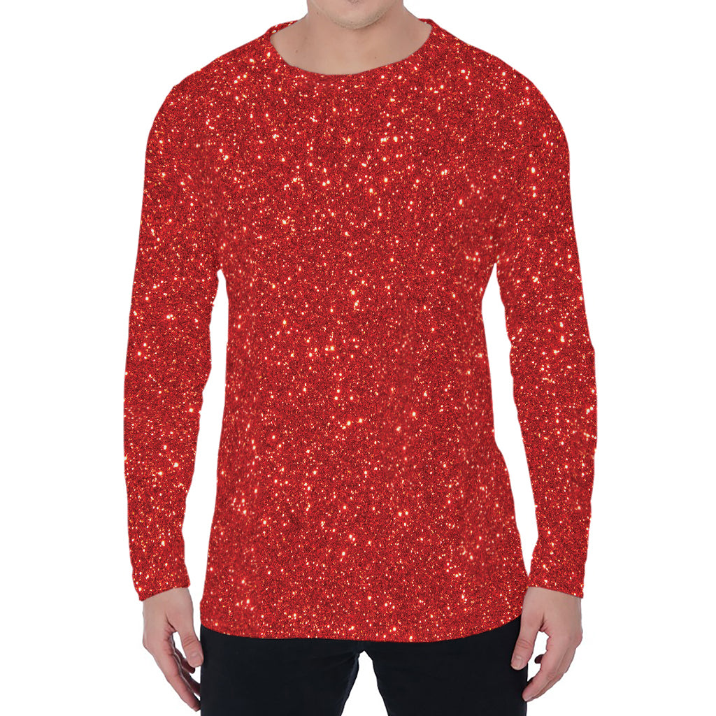 Red (NOT Real) Glitter Print Men's Long Sleeve T-Shirt